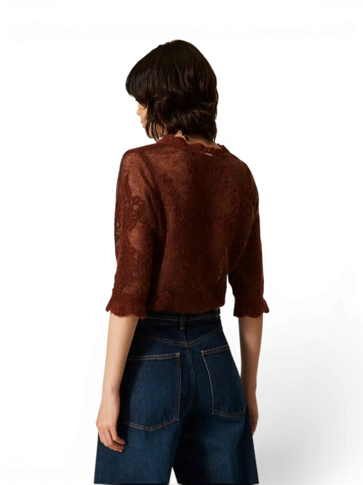 Bruine doorzichtige trui met bloemenprint Twinset