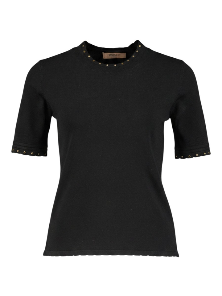 Zwarte trui met geschulpte rand en studs Twinset