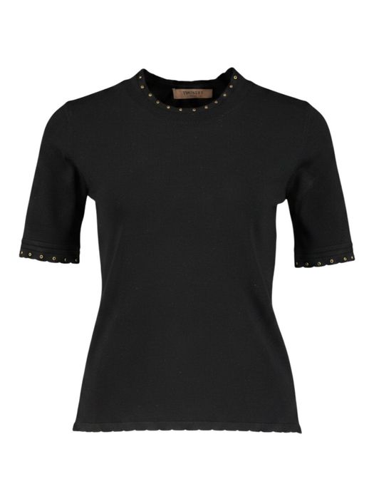 Zwarte trui met geschulpte rand en studs Twinset
