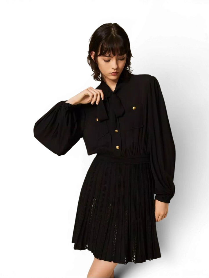 Zwarte jurk met rok in brei structuur Twinset Milano