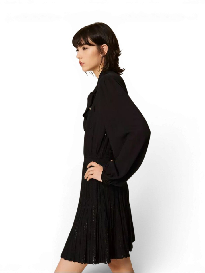Zwarte jurk met rok in brei structuur Twinset Milano