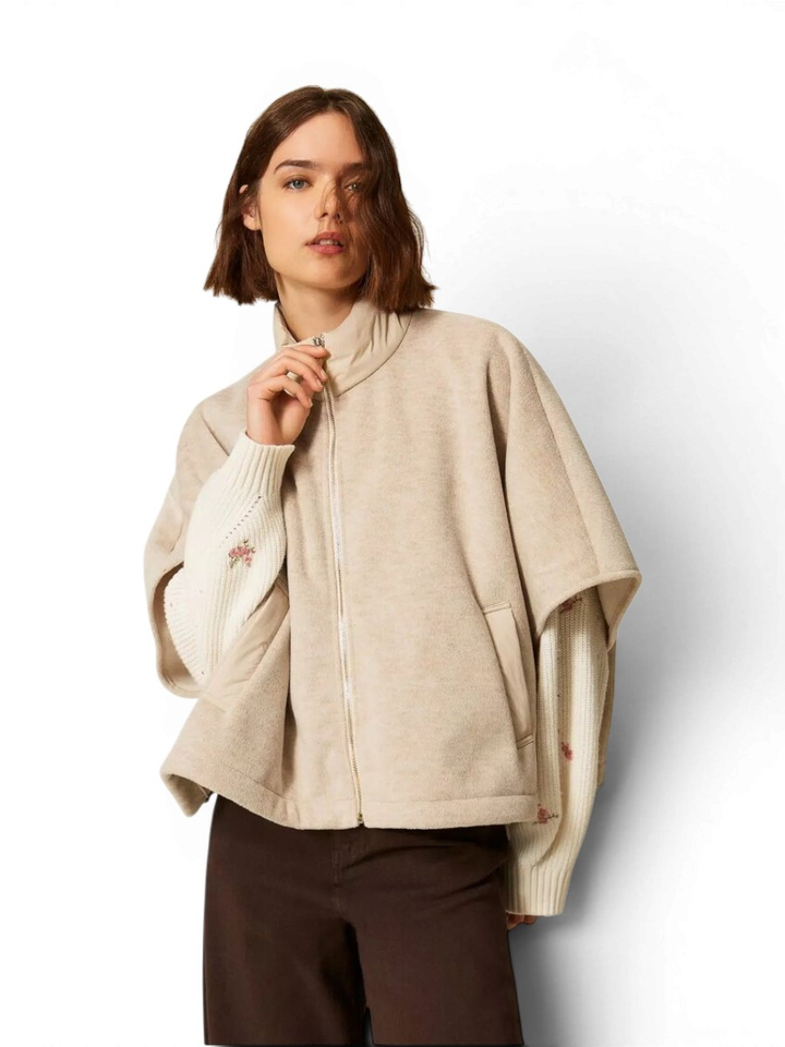 Beige oversized cardigan met rits Twinset
