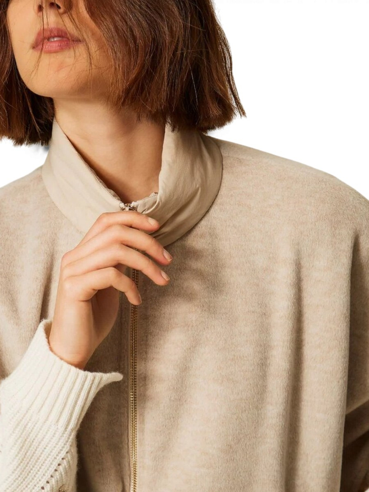 Beige oversized cardigan met rits Twinset