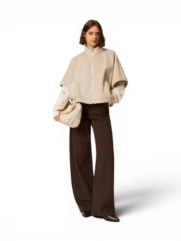Beige oversized cardigan met rits Twinset