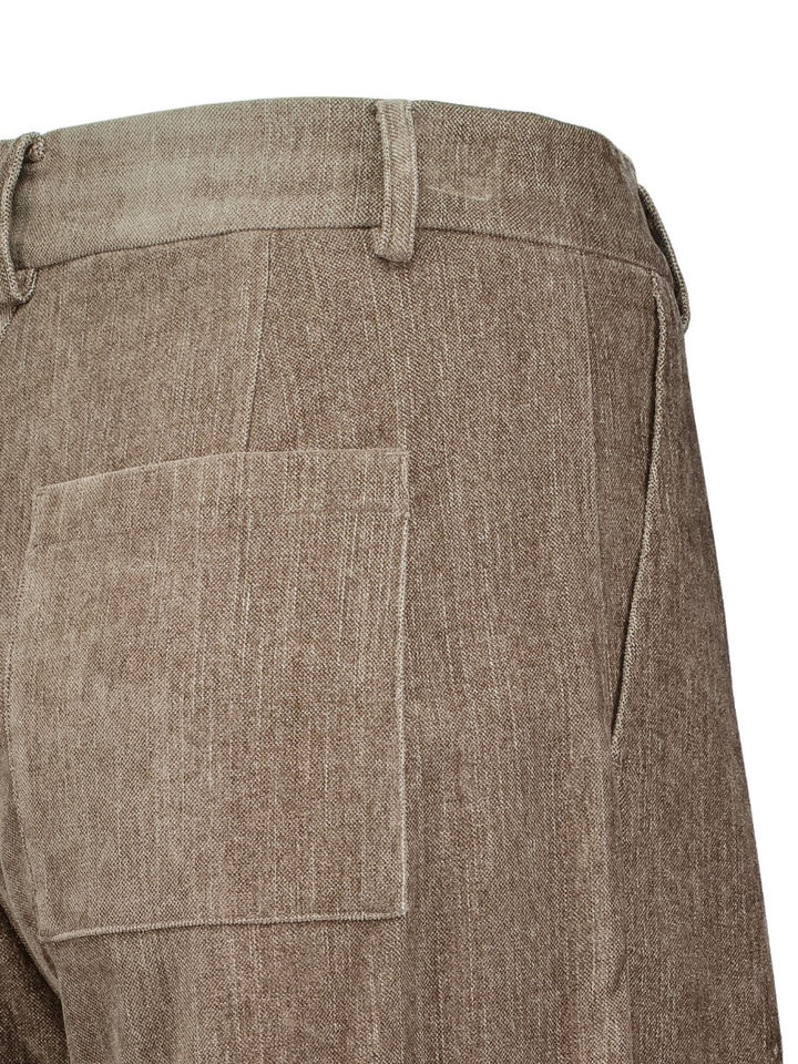 Bruine wijde broek met bandplooi in velours Eleh