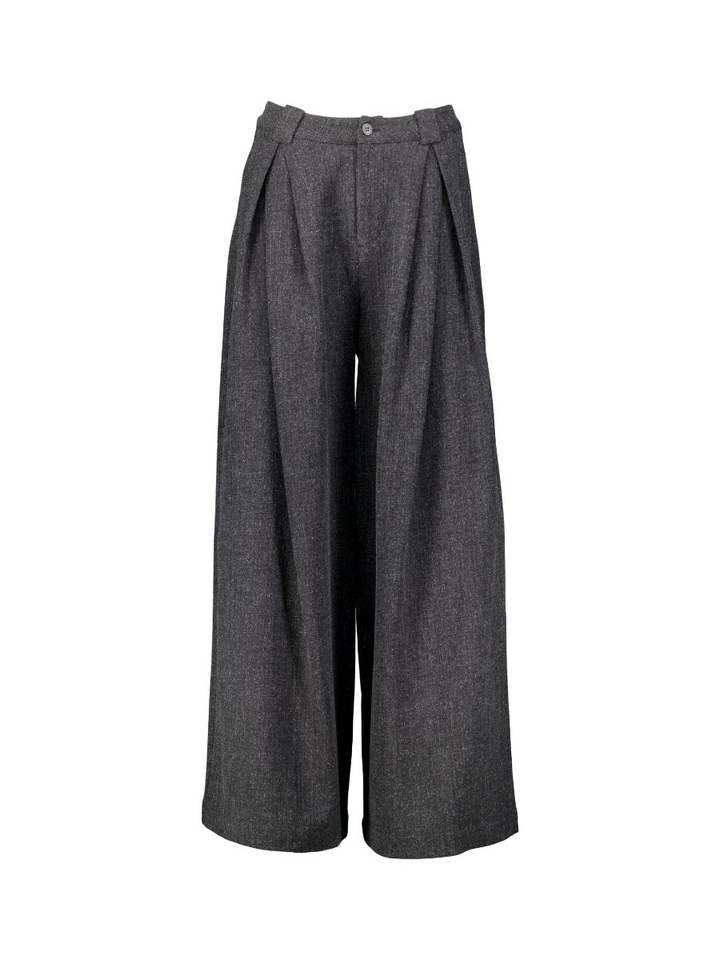 Grijze wijde broek met bandplooi Eleh