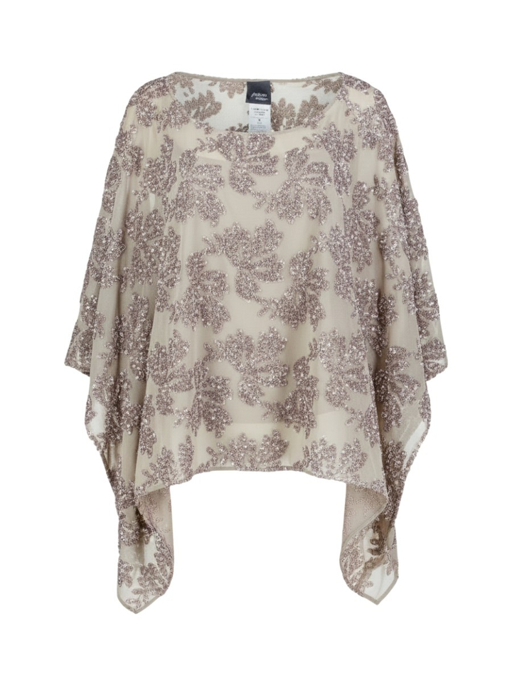 Oversized taupe kleurige bloes met pailetten 