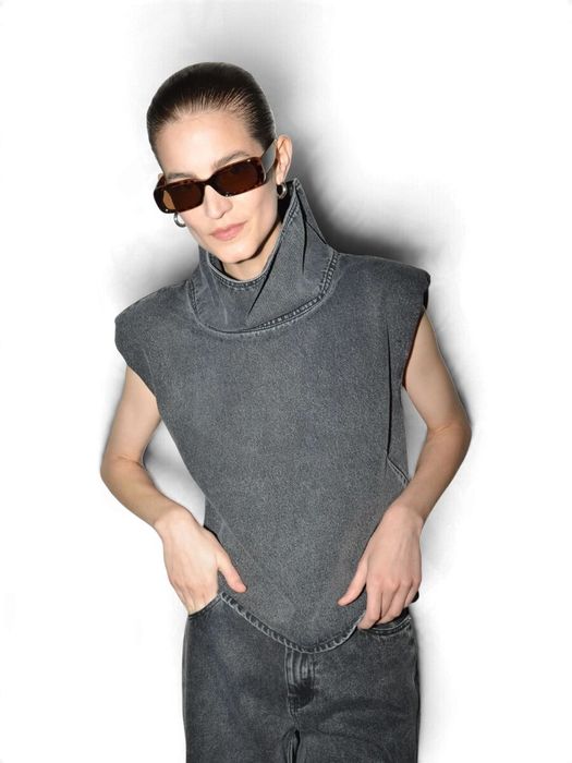 Donkergrijze blouse in jeansstof Tomo Collectors CLub