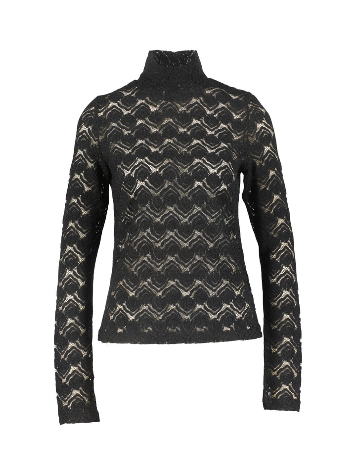 Zwarte halfdoorzichtige kanten blouse Tamara Collectors Club