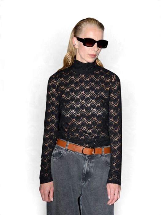 Zwarte halfdoorzichtige kanten blouse Tamara Collectors Club