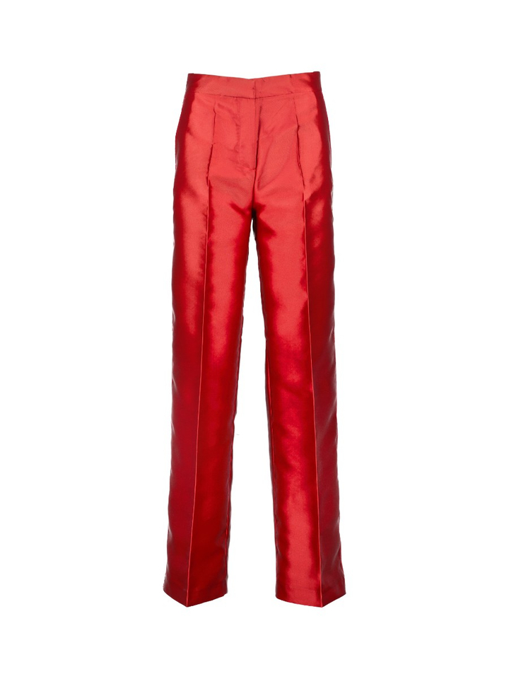 Rode glanzende geklede broek met bandplooien Collectors Club