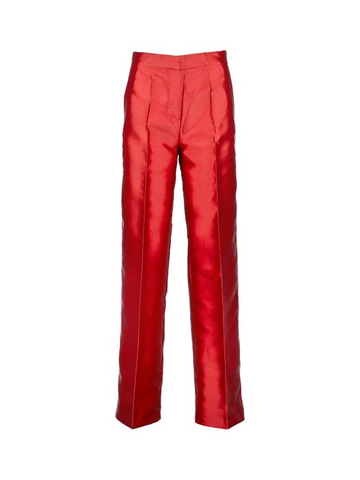 Rode glanzende geklede broek met bandplooien Collectors Club