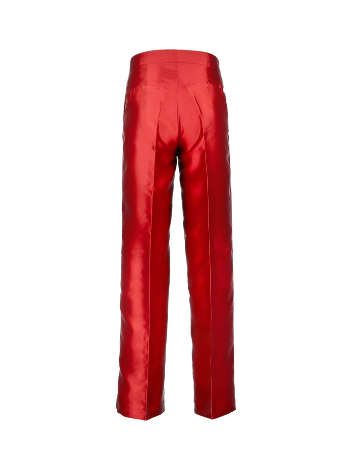 Rode glanzende geklede broek met bandplooien Collectors Club