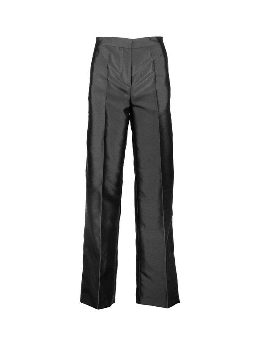 Zwarte glanzende geklede broek met bandplooien Collectors Club