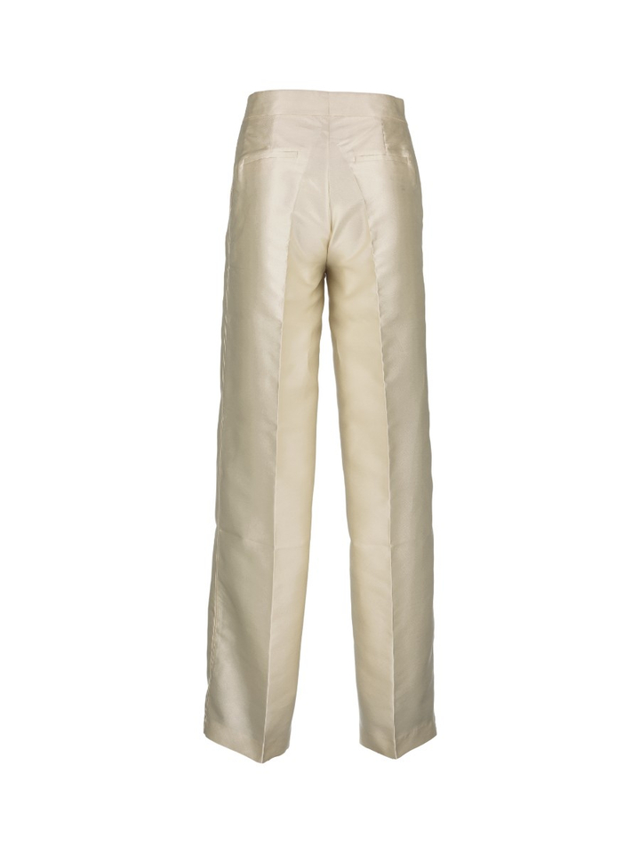 Ecrukleurige glanzende geklede broek met bandplooien Collectors Club