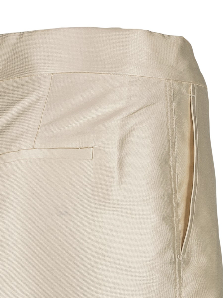 Ecrukleurige glanzende geklede broek met bandplooien Collectors Club