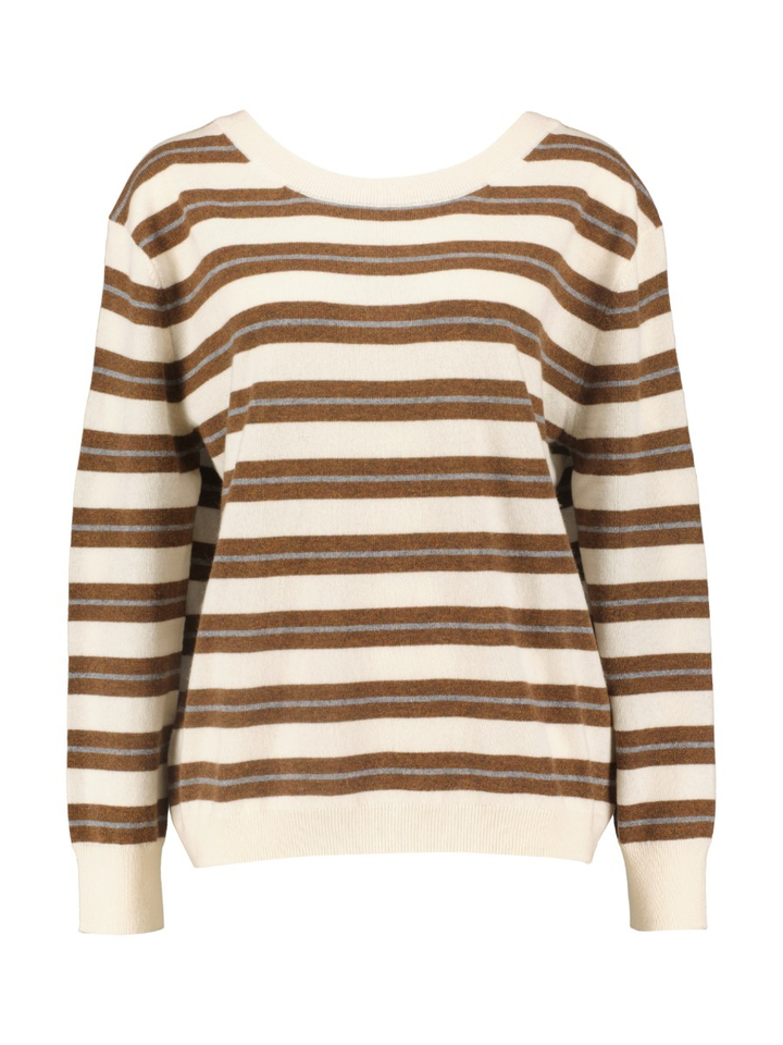 Gestreepte beige/bruine pull met v-rug KADE Collectors Club