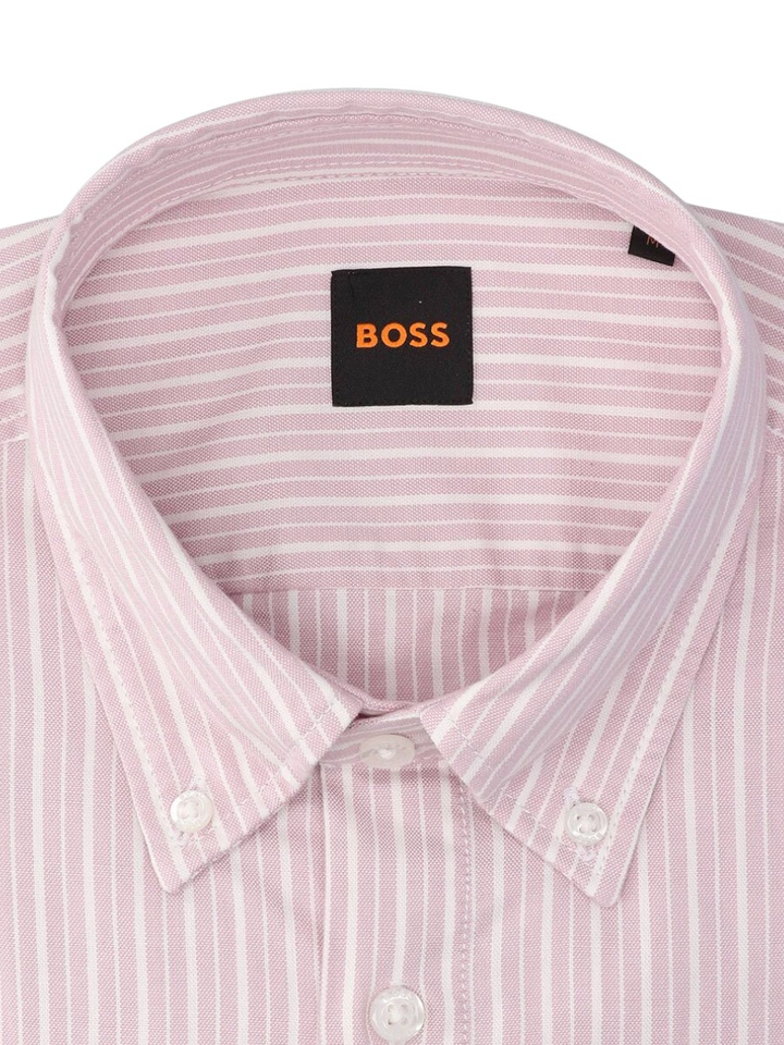 Licht pastel paars gestreept hemed (regular fit) met lange mouwen Hugo Boss 