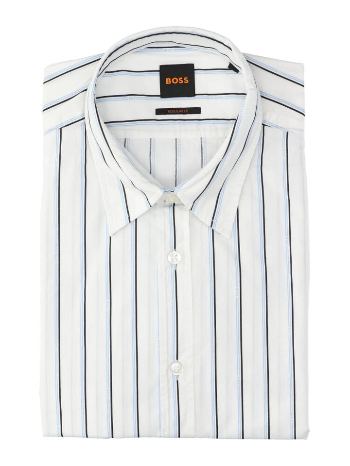 Wit katoenen hemd (regular fit) met strepen en lange mouwen  Hugo Boss