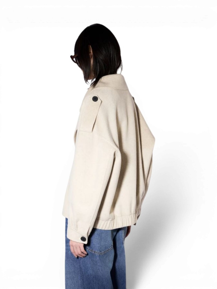 Beige korte mantel van wol en kasjmier Liviana Conti