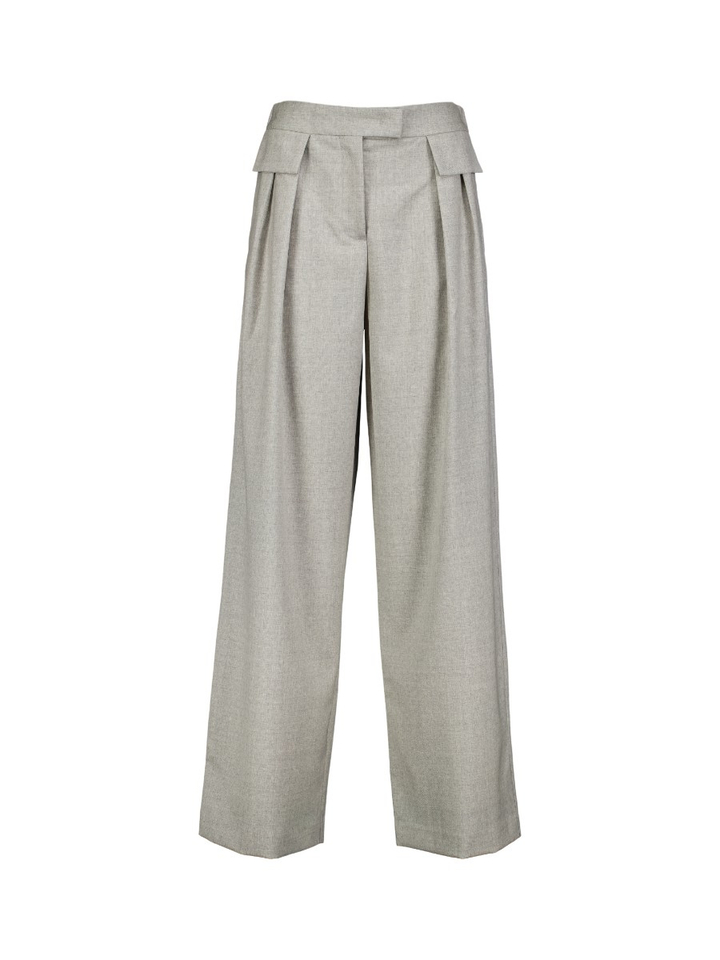 Grijze wijde broek met wol en bandplooi Liviana Conti