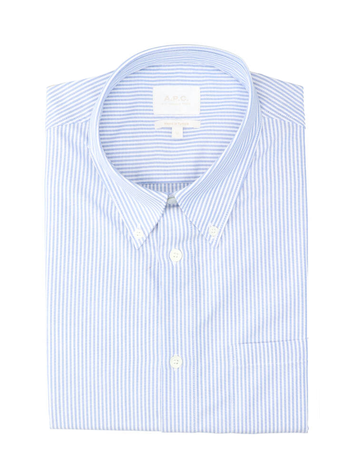 Wit katoenen hemd (regular fit) met blauwe strepen en lange mouwen A.P.C