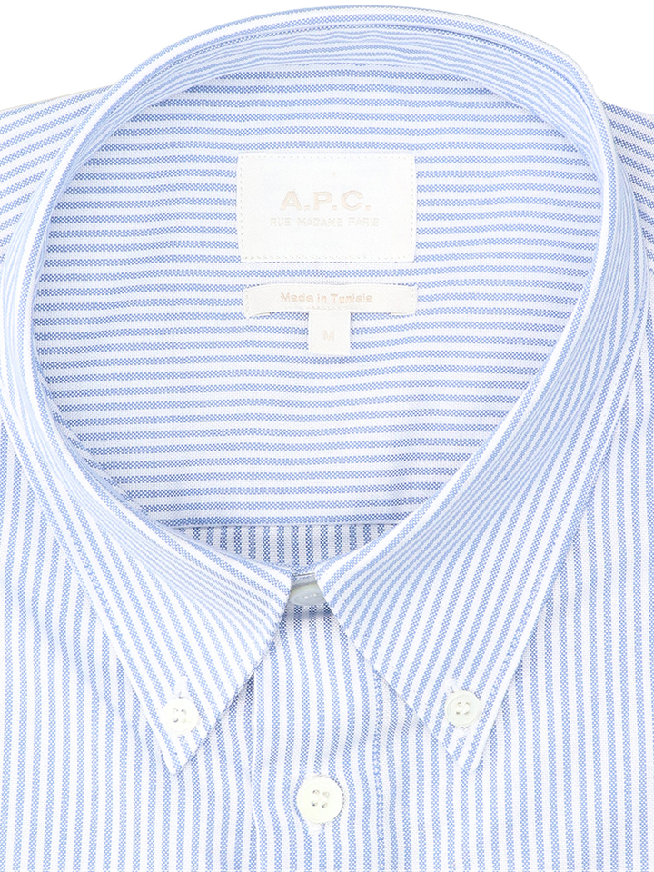 Wit katoenen hemd (regular fit) met blauwe strepen en lange mouwen A.P.C