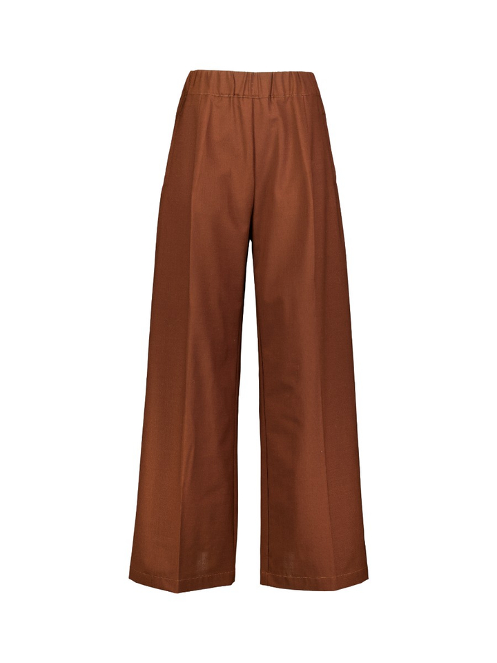 Camel kleurige wijde broek met bandplooi Semicouture