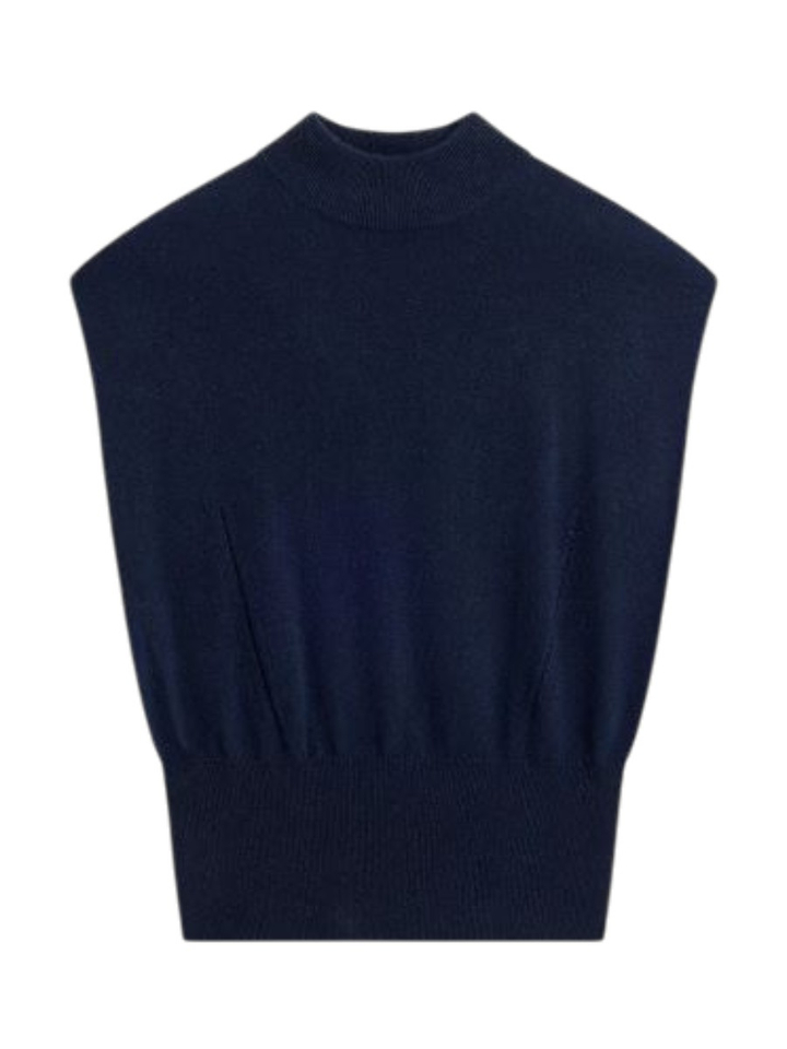 Donkerblauwe wollen debardeur van wol en kasjmier Semicouture