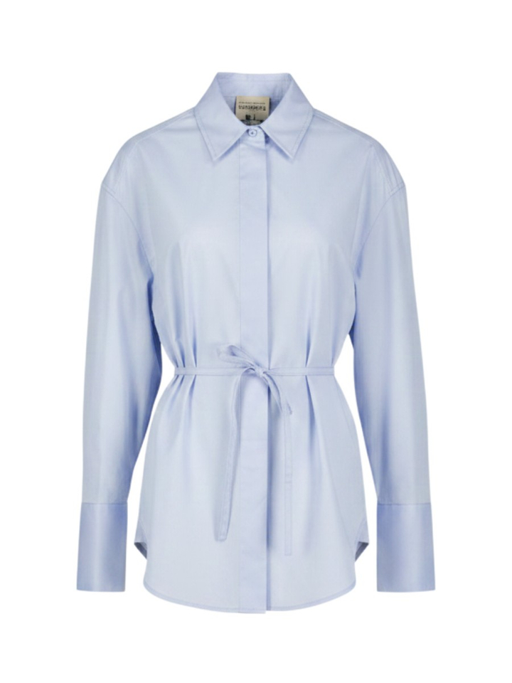 Lichtblauwe katoenen blouse met lint Semicouture
