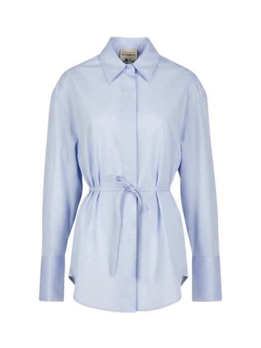 Lichtblauwe katoenen blouse met lint Semicouture
