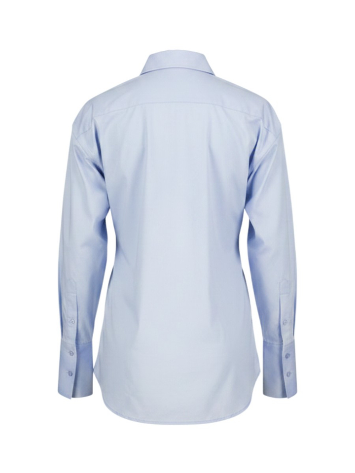Lichtblauwe katoenen blouse met lint Semicouture