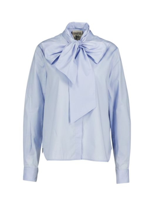 Lichtblauwe katoenen blouse met strik Semicouture