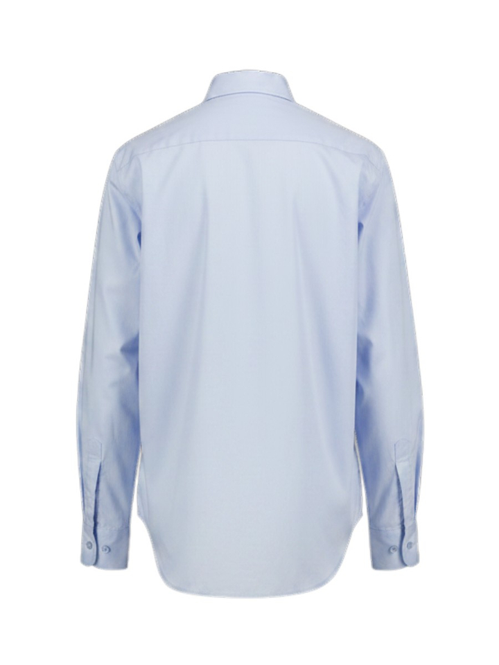 Lichtblauwe katoenen blouse met strik Semicouture