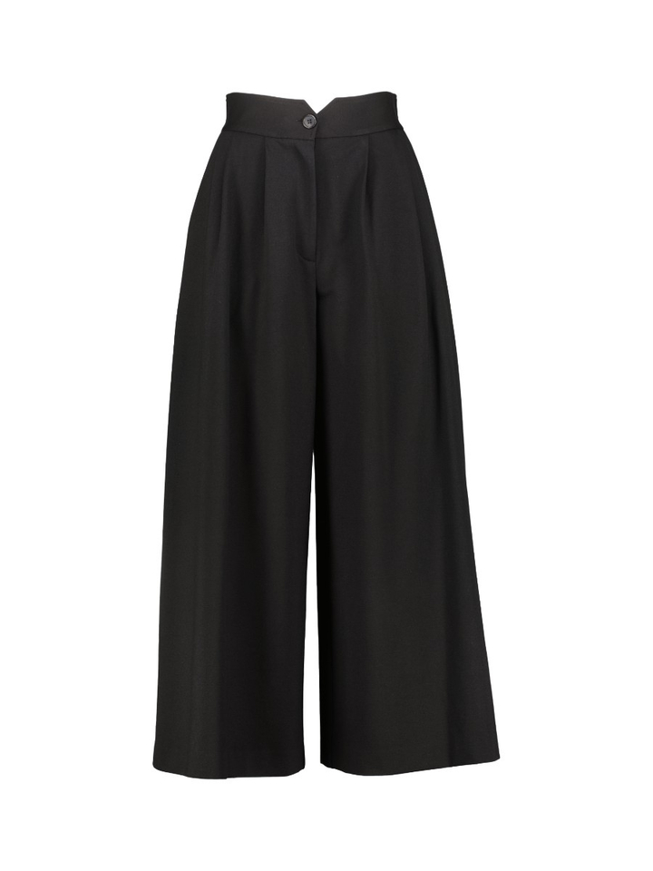 Zwarte wijde broek met bandplooi Meimeij