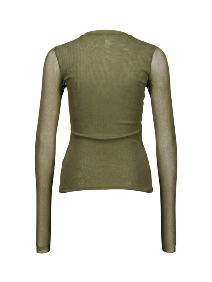 Groene aansluitende T-shirt met doorzichtige mouwen Meimeij