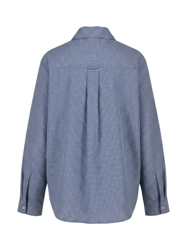 Blauw-witte geruite bloes met strass-borduursel en klassieke kraag Liu Jo