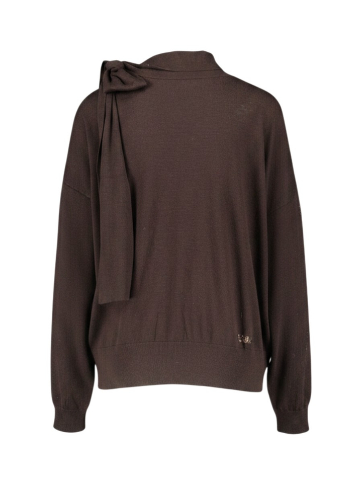 Donkerbruine pull met sjaalkraag en striksluiting Liu Jo