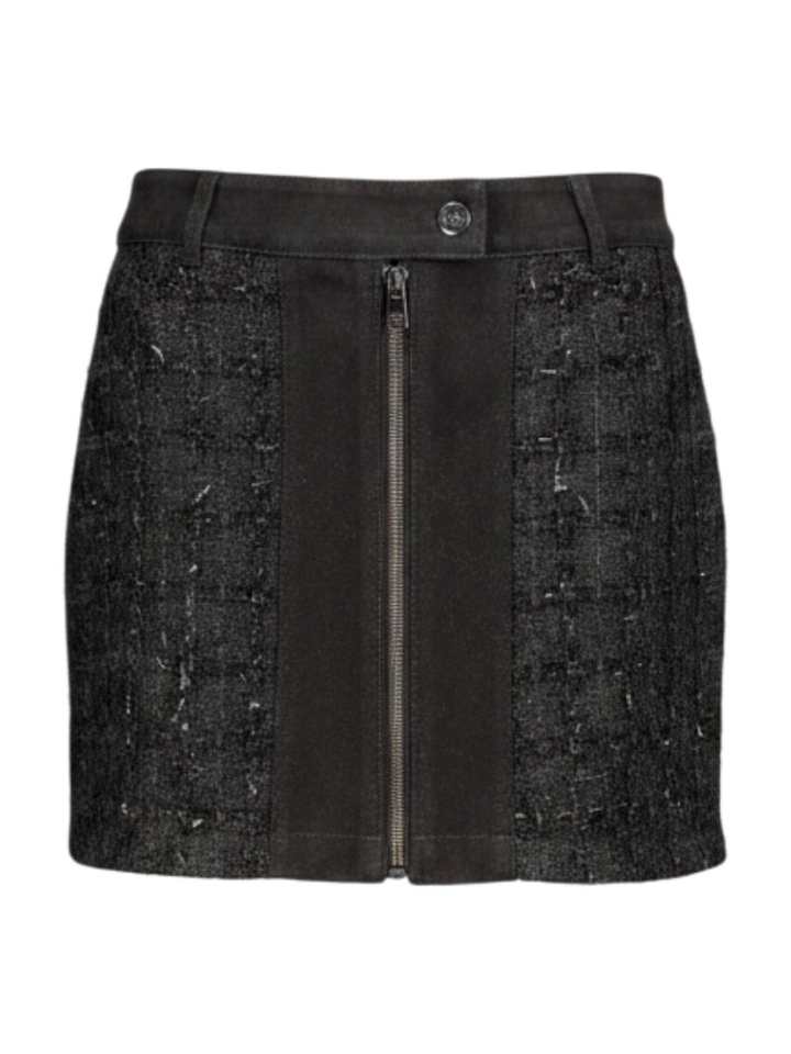 Zwarte mini-rok in bouclé met rits Liu Jo 