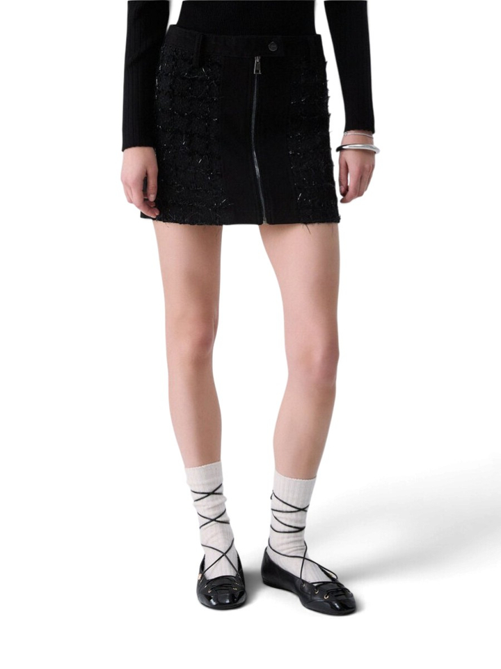Zwarte mini-rok in bouclé met rits Liu Jo 