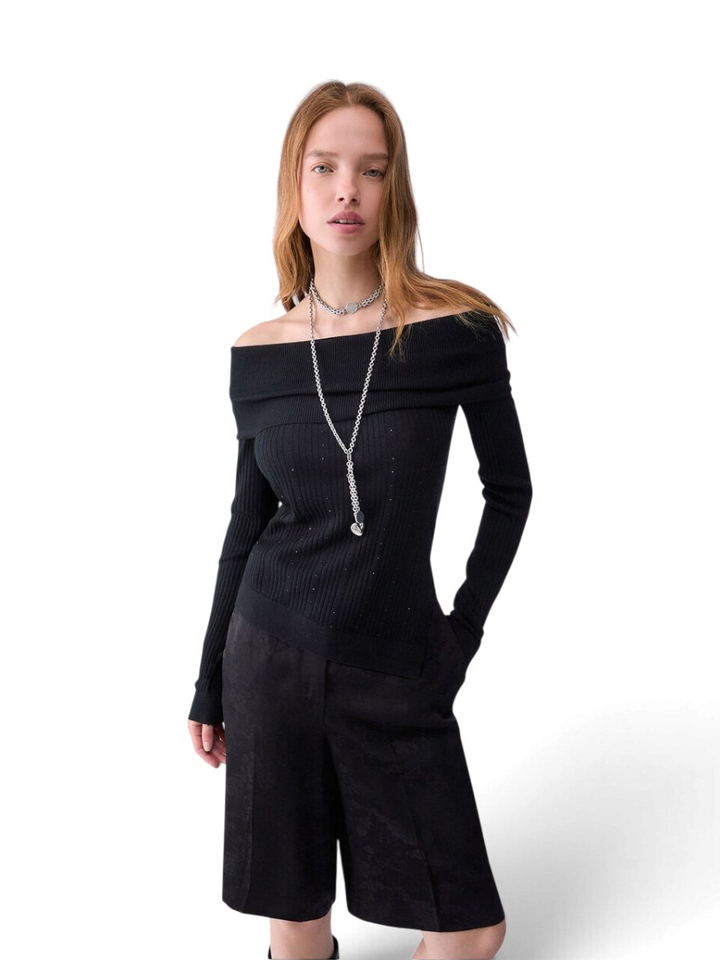 Zwarte off shoulder trui met strass Liu Jo