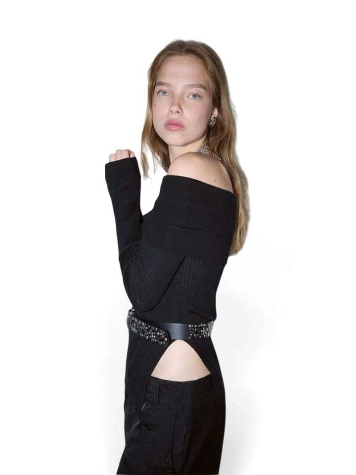 Zwarte off shoulder trui met strass Liu Jo
