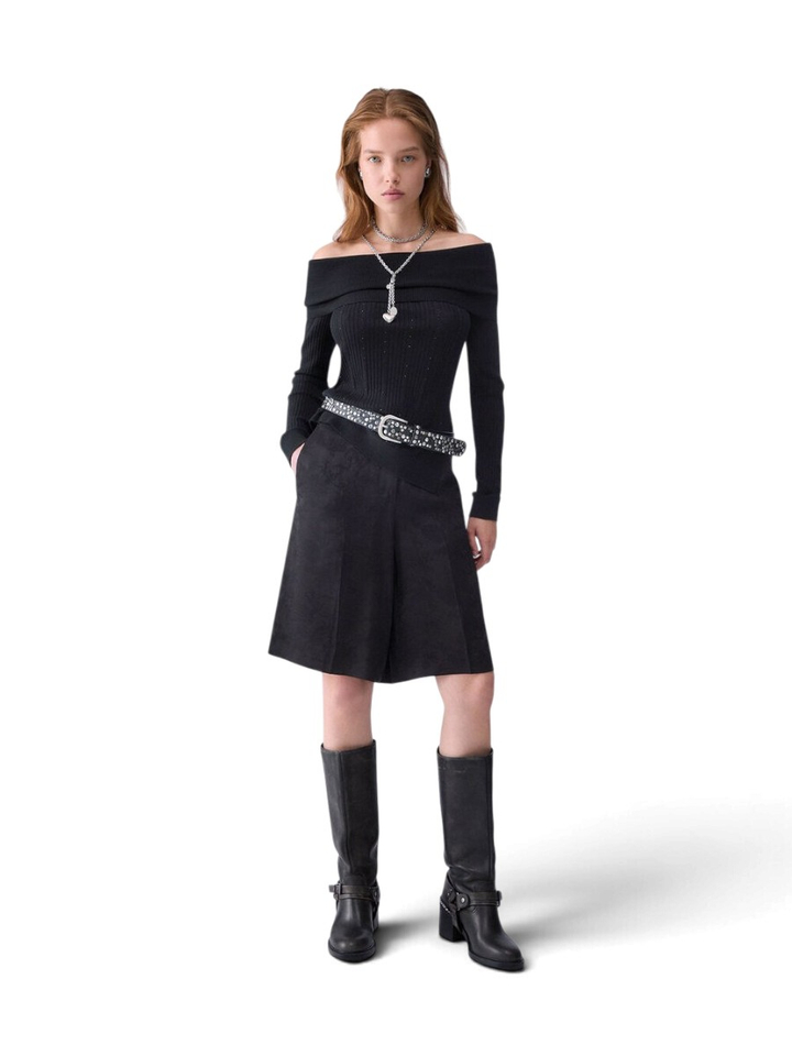 Zwarte off shoulder trui met strass Liu Jo