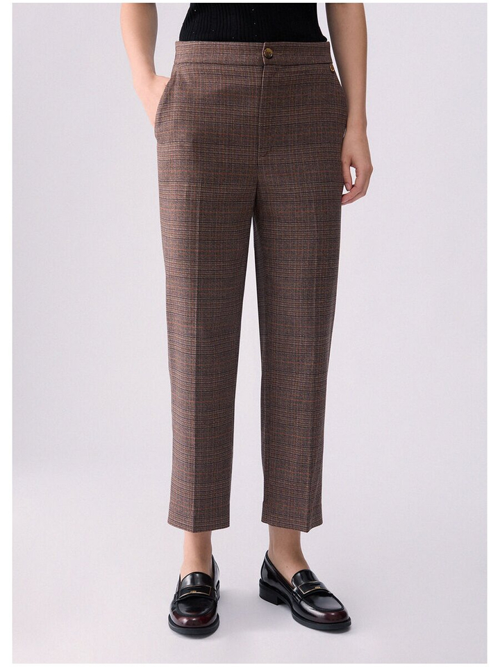 Bruine geruite smal toelopende broek Liu Jo