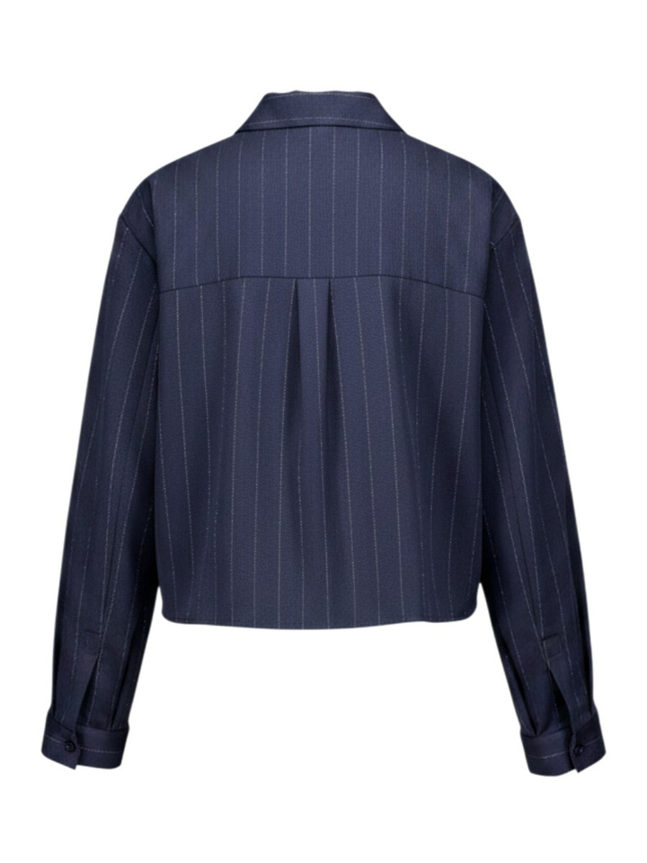 Blauw hemd met denim borstzak en verticale zilveren strepen Lui Jo