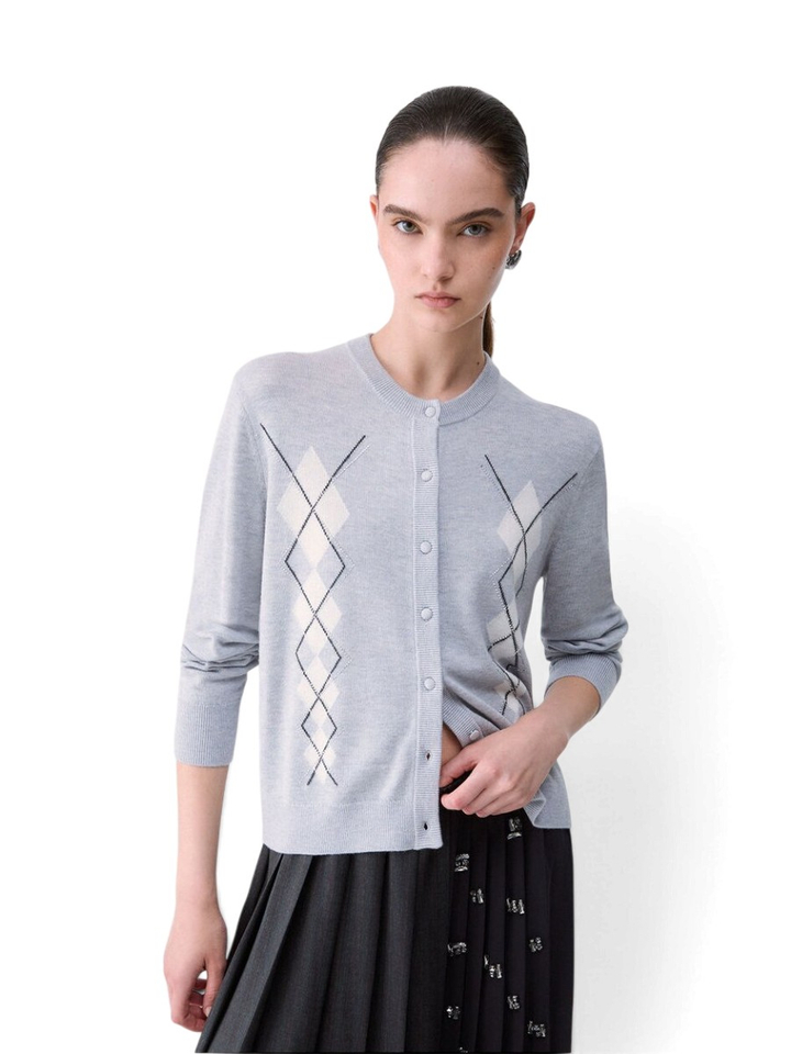 Lichtgrijze cardigan met ruitpatroon Liu Jo