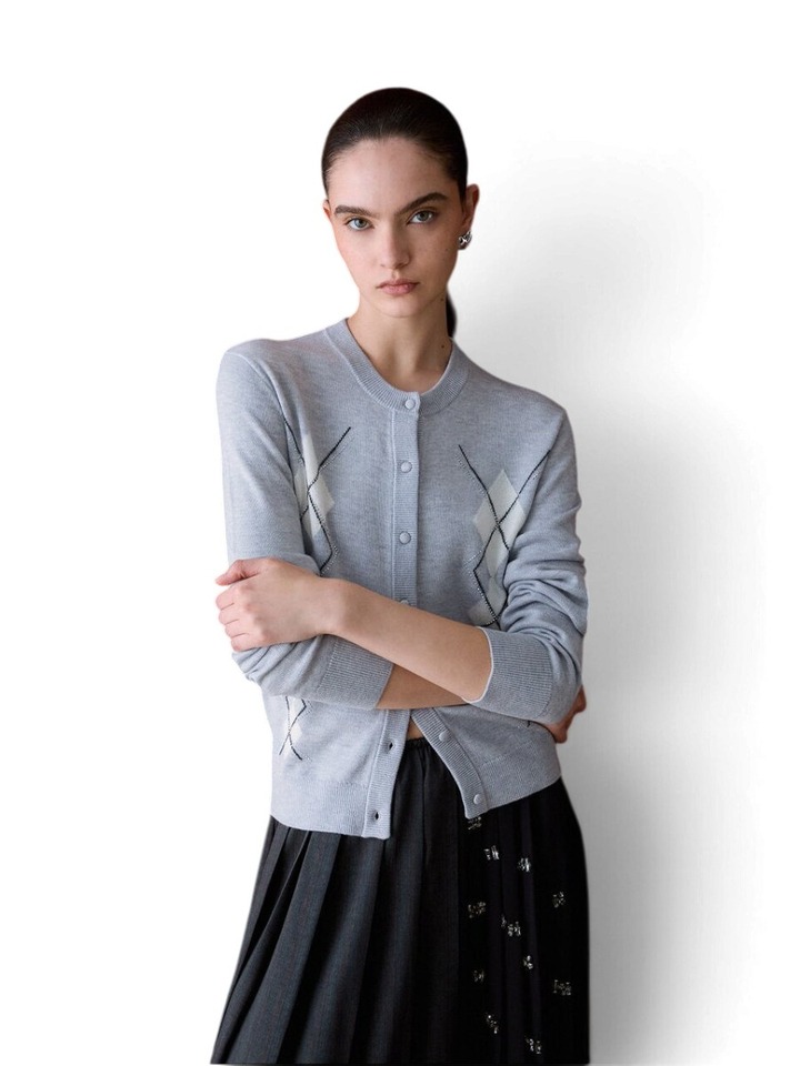 Lichtgrijze cardigan met ruitpatroon Liu Jo