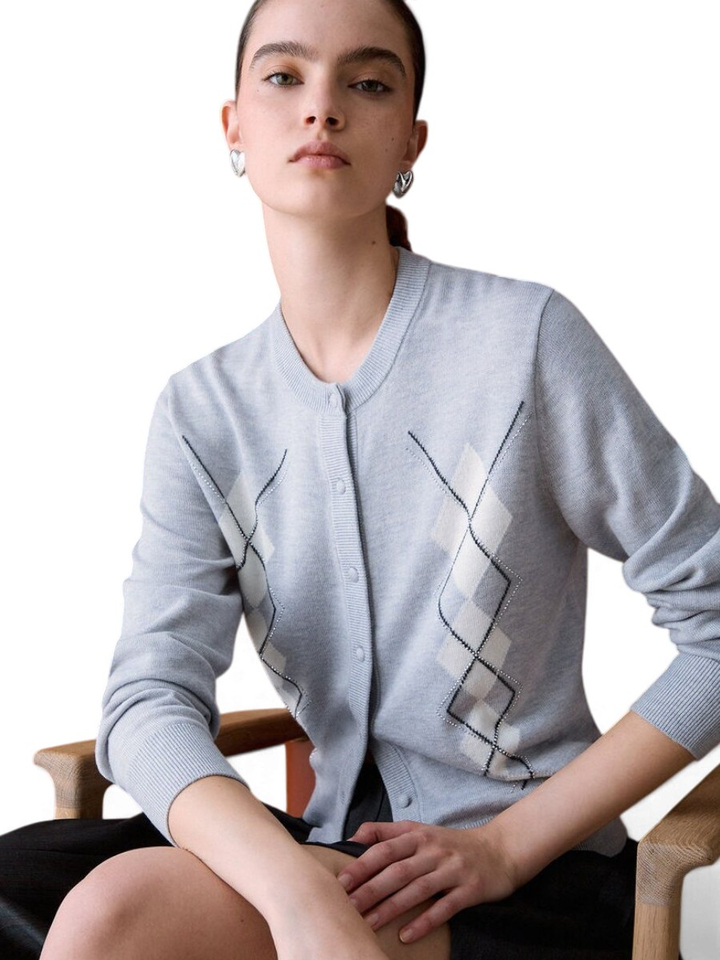 Lichtgrijze cardigan met ruitpatroon Liu Jo