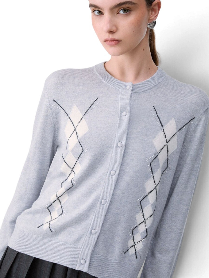 Lichtgrijze cardigan met ruitpatroon Liu Jo