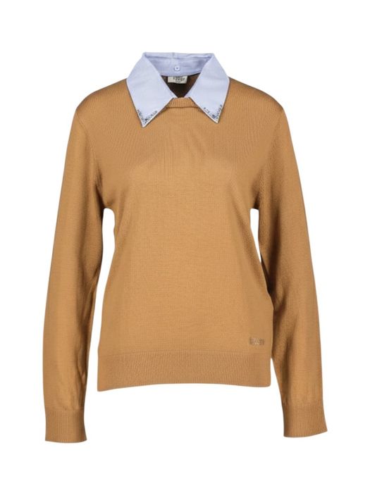 Bruine fijne pull met kraag en strass detail Liu Jo